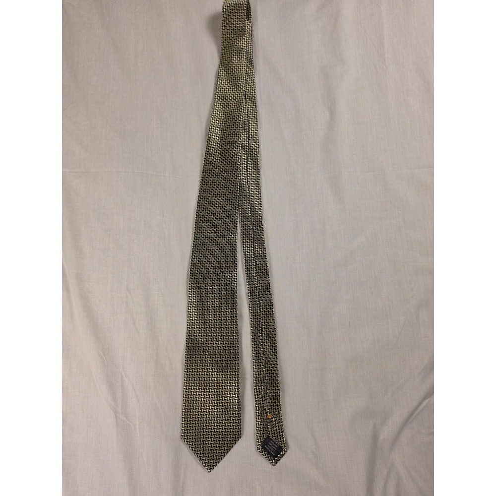 Peacock Tie Mens One Size Gold Herringbone 100% Silk Woven Classic Necktie